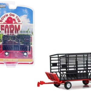 PRE ORDEN GREENLIGHT BALE THROW WAGON BLACK AND RED "DOWN ON THE FARM" SERIES 8