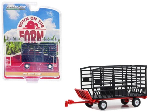 PRE ORDEN GREENLIGHT BALE THROW WAGON BLACK AND RED "DOWN ON THE FARM" SERIES 8