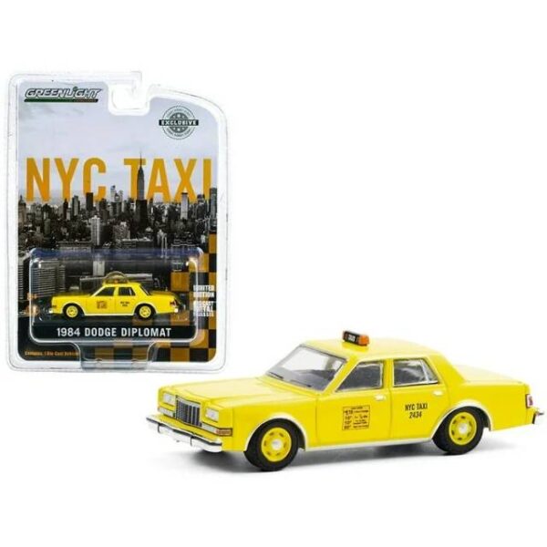 PRE ORDEN GREENLIGHT 1984 DODGE DIPLOMAT YELLOW "NYC TAXI" (NEW YORK CITY) "HOBBY EXCLUSIVE"