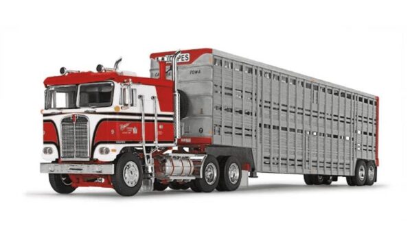 DCP BY FIRST GEAR 1/64 KOPPES TRUCK LINE KENWORTH K100 COE FLAT TOP & 45′ WILSON VINTAGE LIVESTOCK TRAILER
