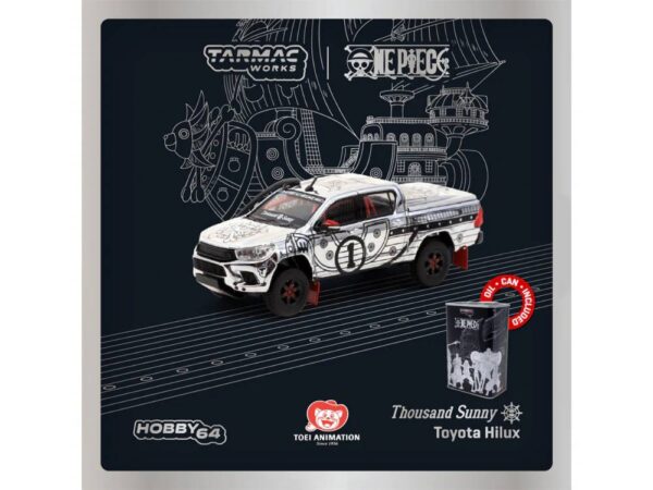 TARMAC WORKS X ONE PIECE 1/64 TOYOTA HILUX THOUSAND SUNNY WITH METAL OIL CAN DIECAST SCALE MODEL CAR