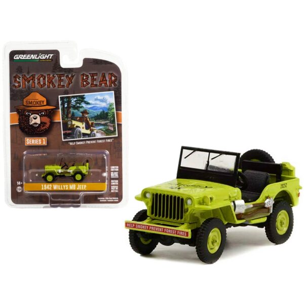 PRE ORDEN GREENLIGHT 1942 WILLYS MB JEEP BRIGHT GREEN "HELP SMOKEY PREVENT FOREST FIRES" "SMOKEY BEAR" SERIES 1