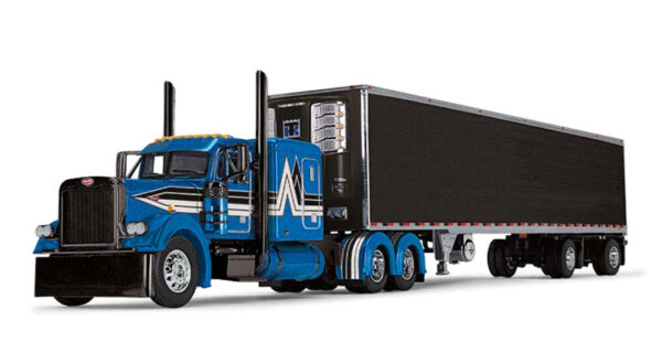 DCP Peterbilt Model 379 with 36" Flat Top Sleeper and 53' Utility Trailer with Reefer in Blue and Black